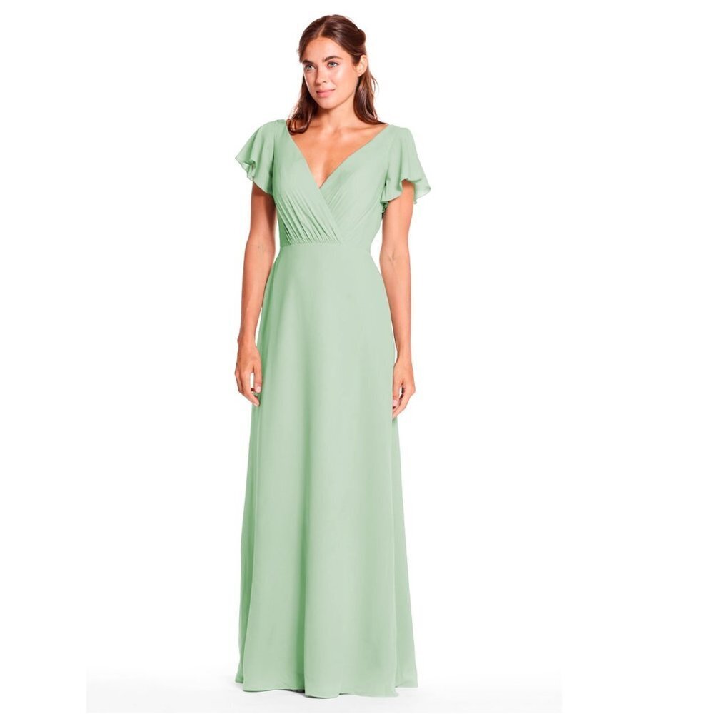 NEW Bari Jay V-neck Bodice Flutter Sleeves Ruching Waistline Maxi Dress P2807